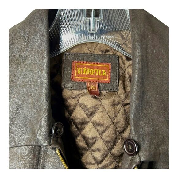 NEW Harkila Brown Leather Hunting Vest Pockets Full Zip Moto Jacket Mens S - Picture 4 of 6